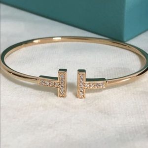 18K Rose Gold Tiffany & Co. T Bangle with Diamonds - Like New.